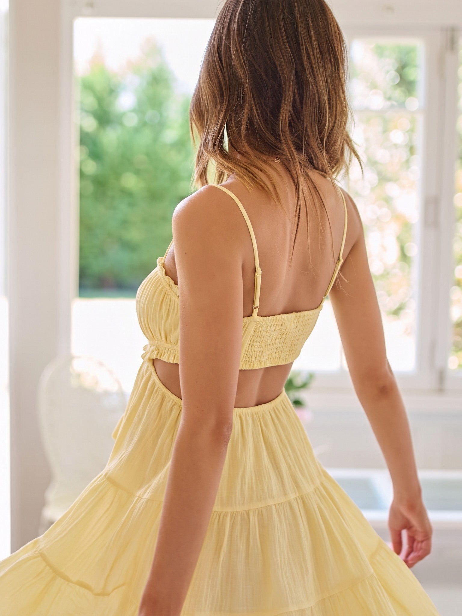 Kata Tiered Mini Dress — Cream (detail)