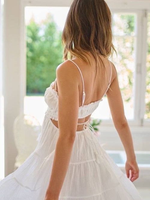 Kata Tiered Mini Dress — White (detail)